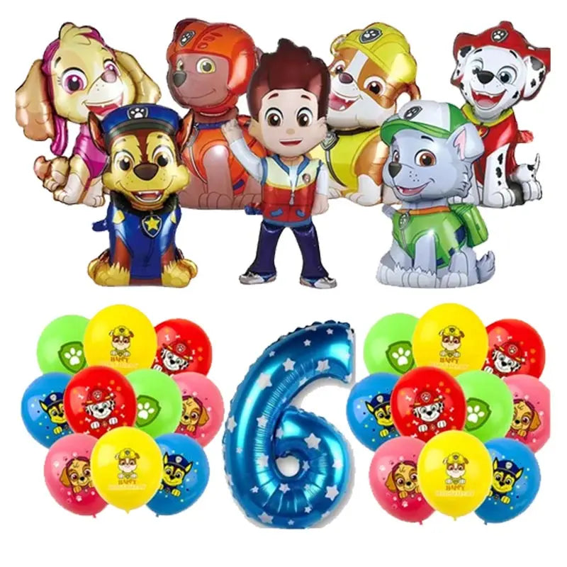 Ensemble de fournitures de fête d'anniversaire Paw Patrol, ballons, toile de fond, assiettes, gobelets, décorations de gâteaux, autocollants Paw Patrol, bannière, cadeaux de fête