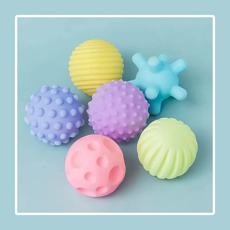 Lot de 6 Balles Sensorielles Bébé en Silicone – Jouets d’Éveil Tactiles Montessori pour Nourrissons