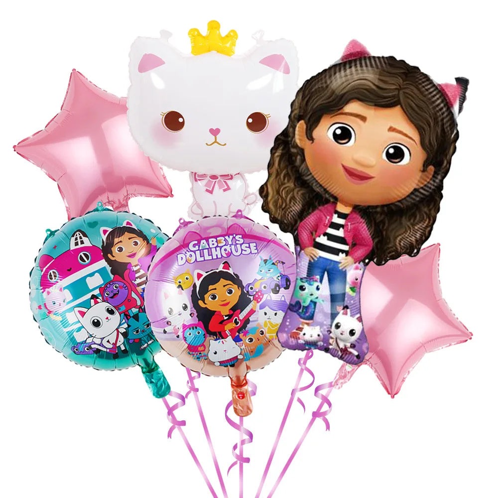 Ensemble de ballons numérotés Gabby Dollhouse Cats, décoration de fête d'anniversaire pour enfants, ballons en latex et aluminium, cadeau jouet pour fille Gabby's Doll