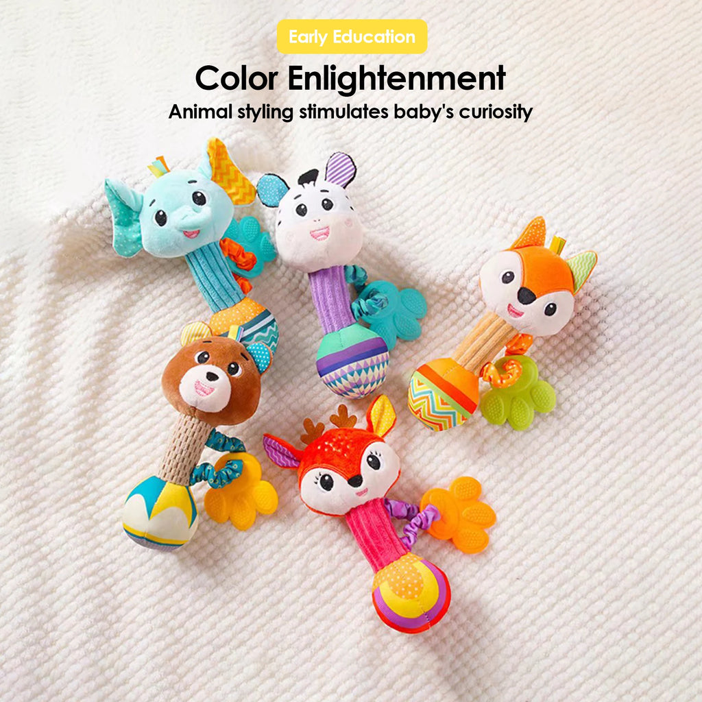 Hochets pour bébé, Animal en peluche doux, poignée à main, jouHochet Peluche Bébé Animal – Jouet Sensoriel à Poignée pour Nouveau-Né de 0 à 24 Mois