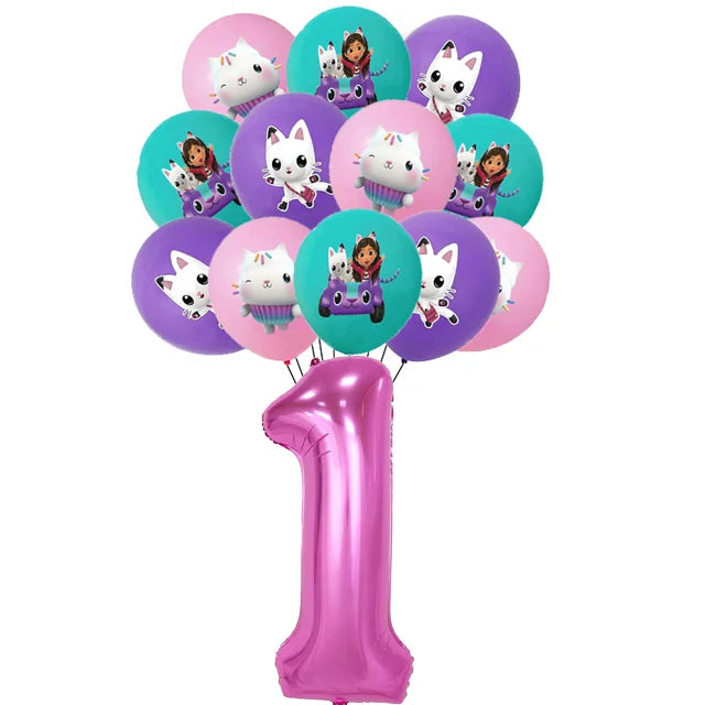 Ensemble de ballons numérotés Gabby Dollhouse Cats, décoration de fête d'anniversaire pour enfants, ballons en latex et aluminium, cadeau jouet pour fille Gabby's Doll