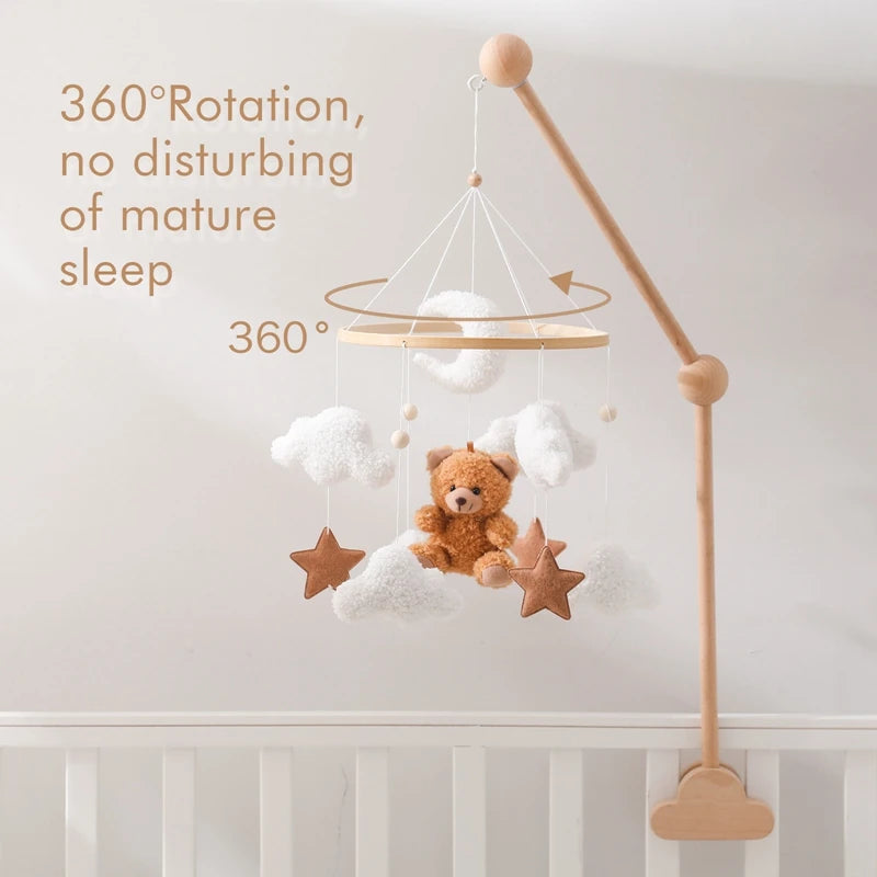 Mobile Musical en Bois pour Lit Bébé – Animaux Marins en Feutre, Hochet Suspendu Montessori