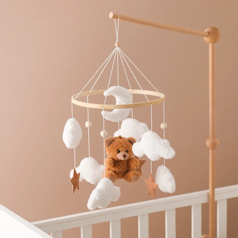 Mobile Musical en Bois pour Lit Bébé – Animaux Marins en Feutre, Hochet Suspendu Montessori