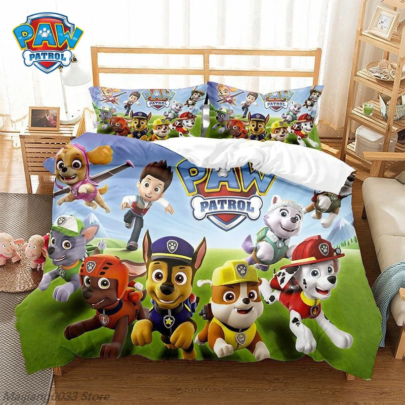 Ensemble de housse de couette Paw Patrol Cute Puppy, housse de couette de dessin animé avec taie d'oreiller, literie douce, décoration de chambre à coucher, cadeau pour enfants