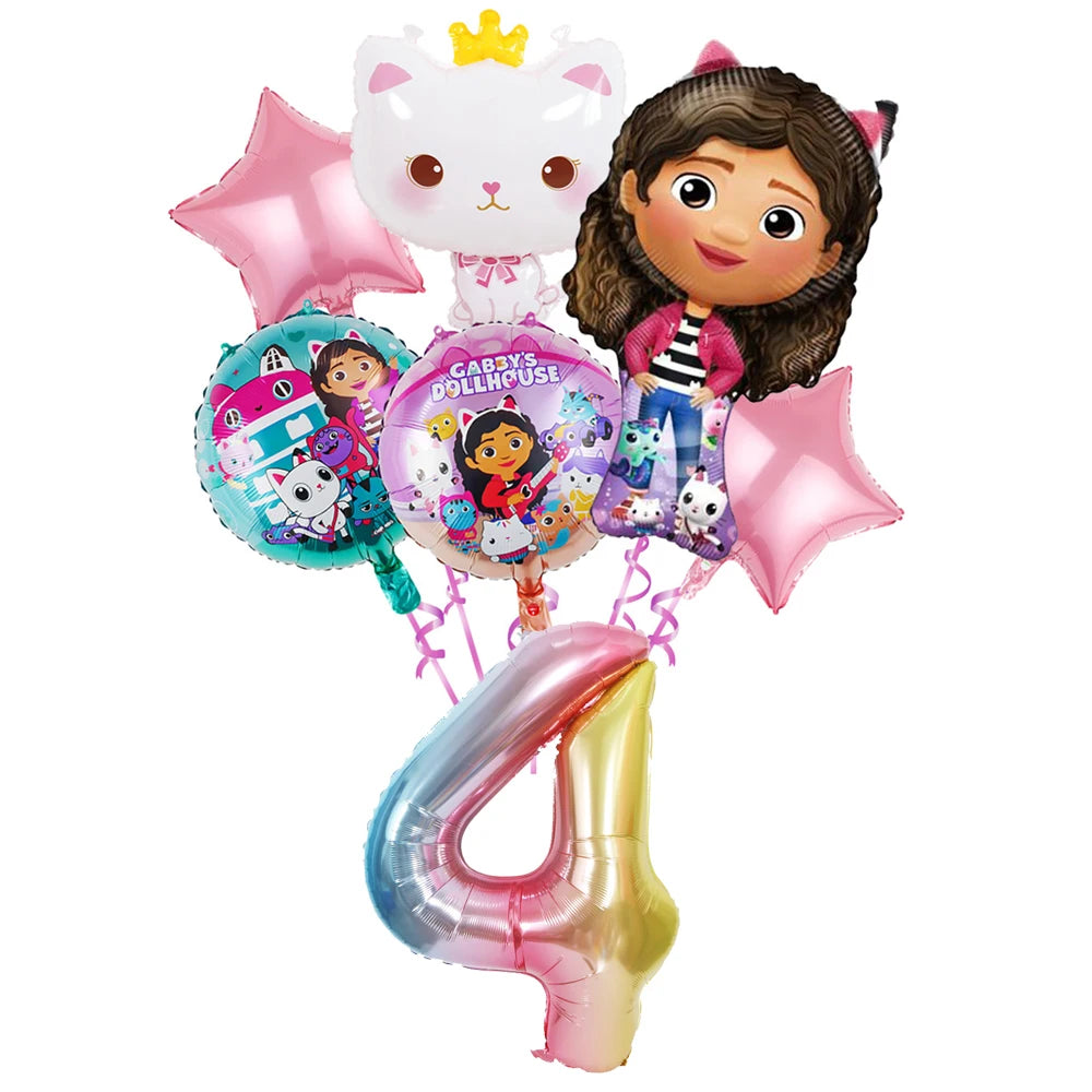 Ensemble de ballons numérotés Gabby Dollhouse Cats, décoration de fête d'anniversaire pour enfants, ballons en latex et aluminium, cadeau jouet pour fille Gabby's Doll