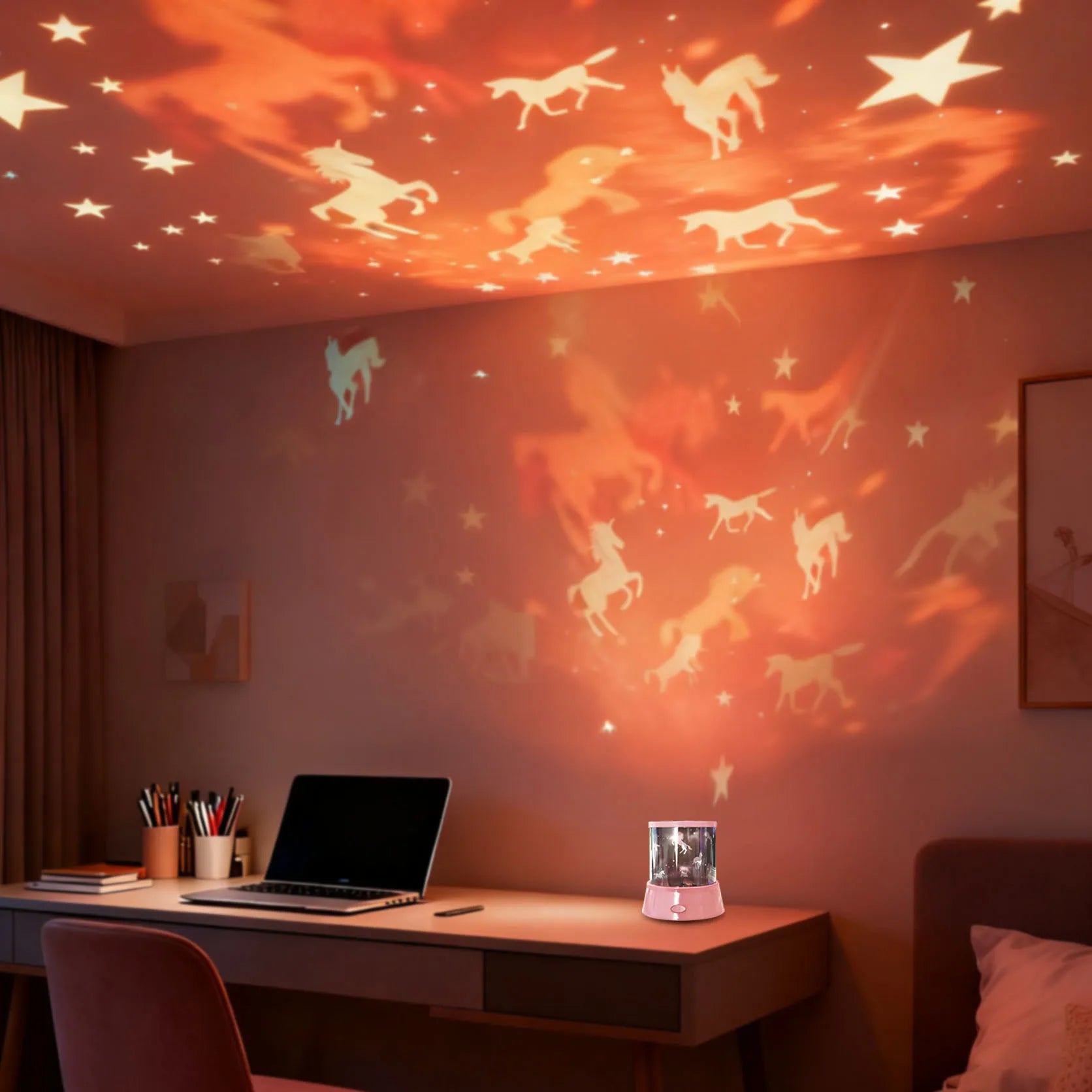 Projecteur Licorne & Étoiles LED 360° – Veilleuse Rotative Ciel Étoilé pour Chambre Bébé et Enfant