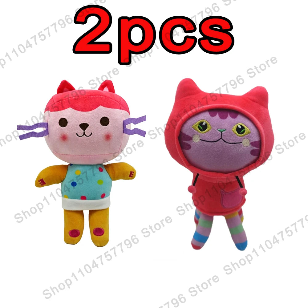 8 pièces Nouveaux porte-clés en peluche Maison de poupée Gabby, animaux en peluche Mercat, chat souriant, chat de voiture, chat câlin, cadeau d'anniversaire pour fille Gaby