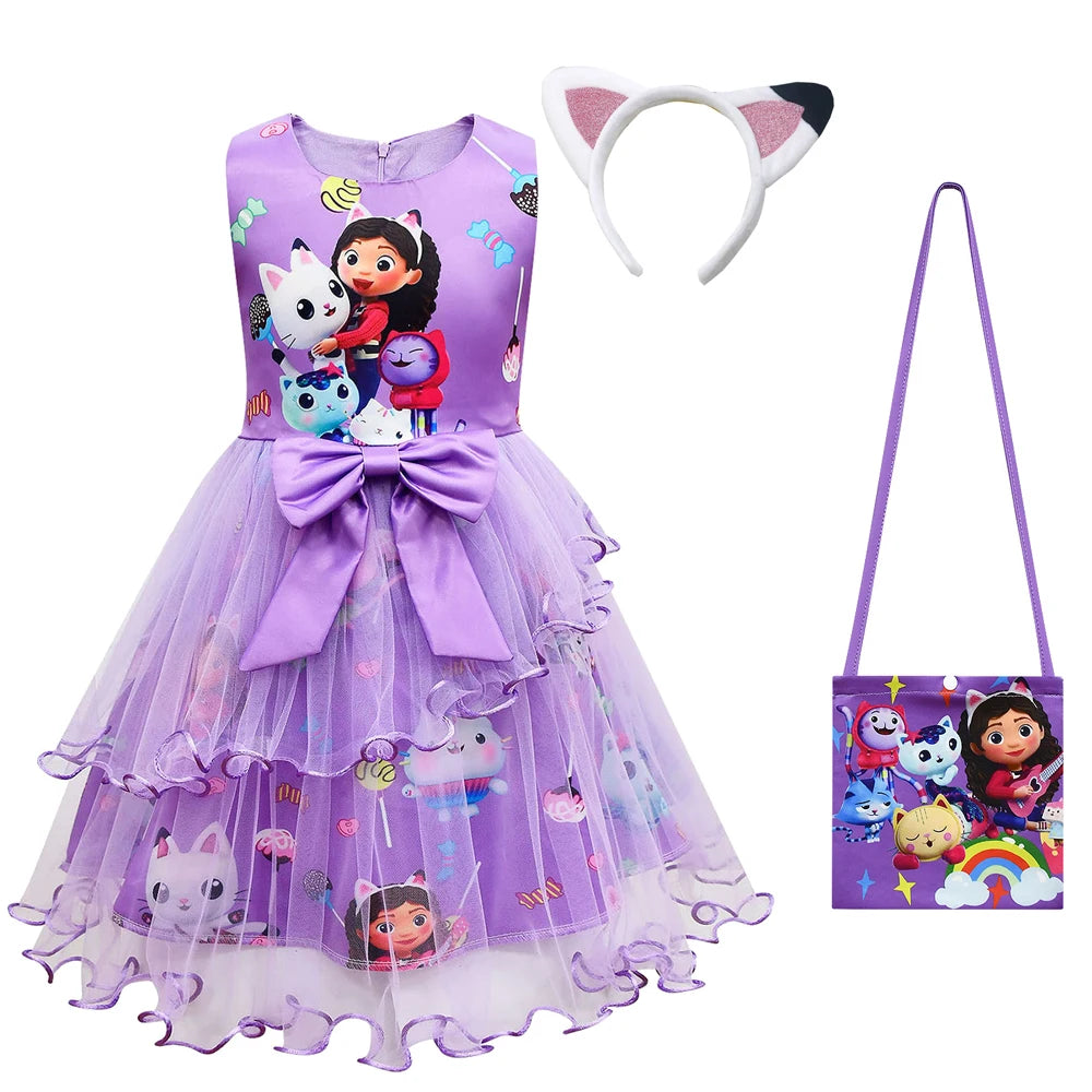 Costume de maison de poupée Gabby pour enfants, vêtements de chat Gabbys mignons, robe de princesse pour bébés filles, cadeau de fête de carnaval