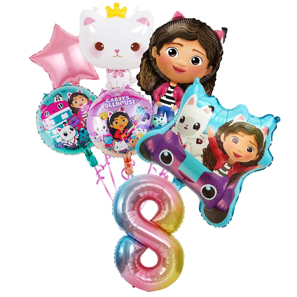 Ensemble de ballons numérotés Gabby Dollhouse Cats, décoration de fête d'anniversaire pour enfants, ballons en latex et aluminium, cadeau jouet pour fille Gabby's Doll