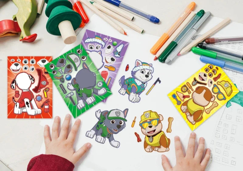 Livre de puzzles autocollants Paw Patrol, 8 pièces, pour enfants, dessin animé, interactif parent-enfant, jouet de bricolage, cadeaux éducatifs pour enfants