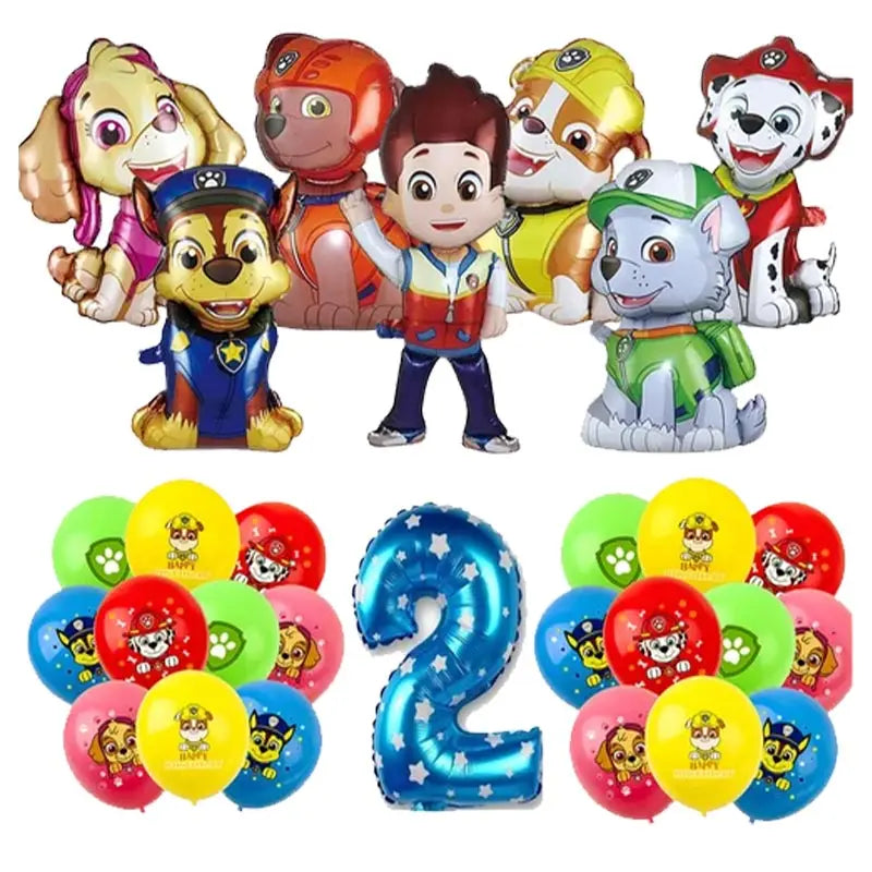 Ensemble de fournitures de fête d'anniversaire Paw Patrol, ballons, toile de fond, assiettes, gobelets, décorations de gâteaux, autocollants Paw Patrol, bannière, cadeaux de fête