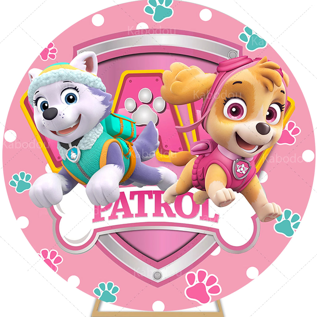 Décor de fond rond Pat'Patrouille pour anniversaire garçon, décoration chien de dessin animé, toile de fond pour baby shower, accessoire de studio circulaire pour photographie