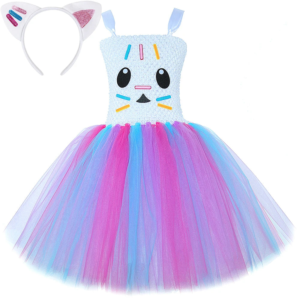 Costumes de chat Gabby mignons pour bébés filles, robe Tutu de chat de dessin animé pour enfants, tenue de Ballet d'anniversaire et de nouvel an avec oreilles, nœud de cheveux