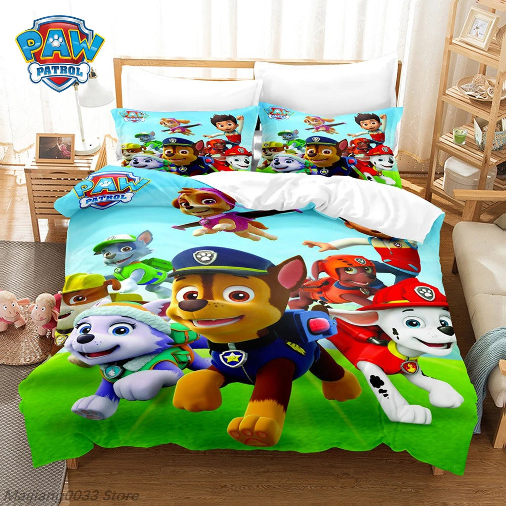 Ensemble de housse de couette Paw Patrol Cute Puppy, housse de couette de dessin animé avec taie d'oreiller, literie douce, décoration de chambre à coucher, cadeau pour enfants