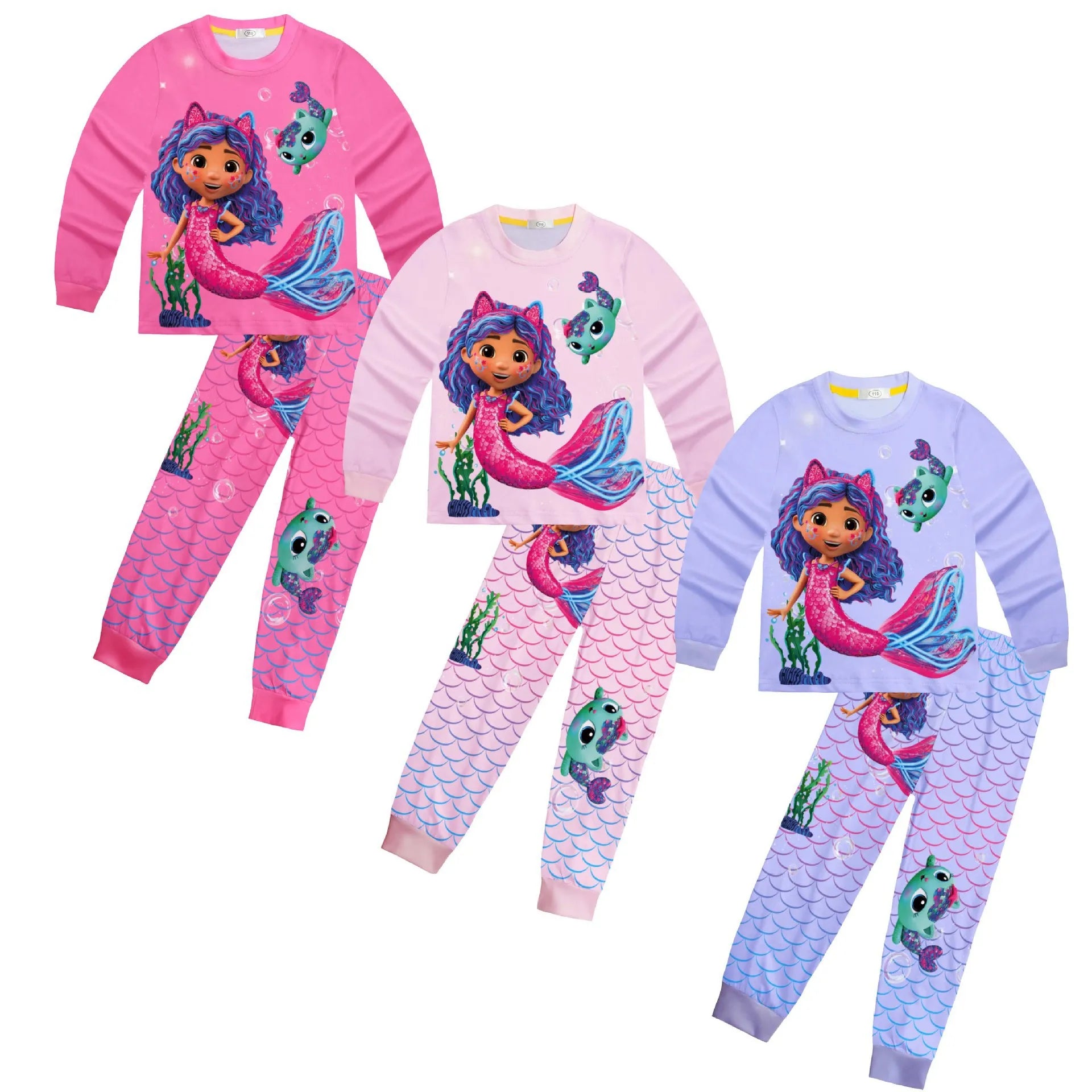 2025Gabby DollHouse filles vêtements dessin animé imprimé pyjamas mignon sirène Gabby's t-shirt pantalon ensemble enfant en bas âge Homewear enfants Anime tenue