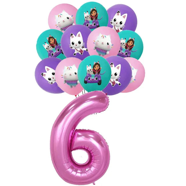 Ensemble de ballons numérotés Gabby Dollhouse Cats, décoration de fête d'anniversaire pour enfants, ballons en latex et aluminium, cadeau jouet pour fille Gabby's Doll