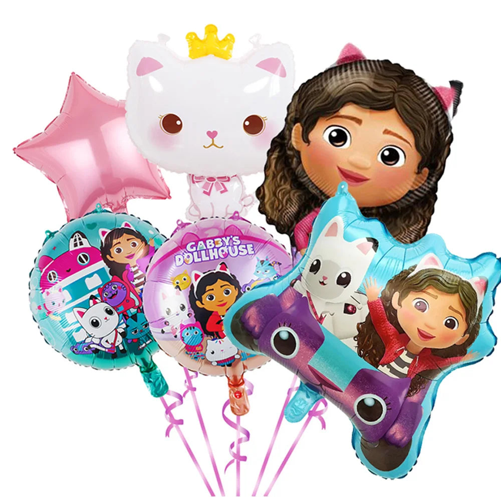 Ensemble de ballons numérotés Gabby Dollhouse Cats, décoration de fête d'anniversaire pour enfants, ballons en latex et aluminium, cadeau jouet pour fille Gabby's Doll