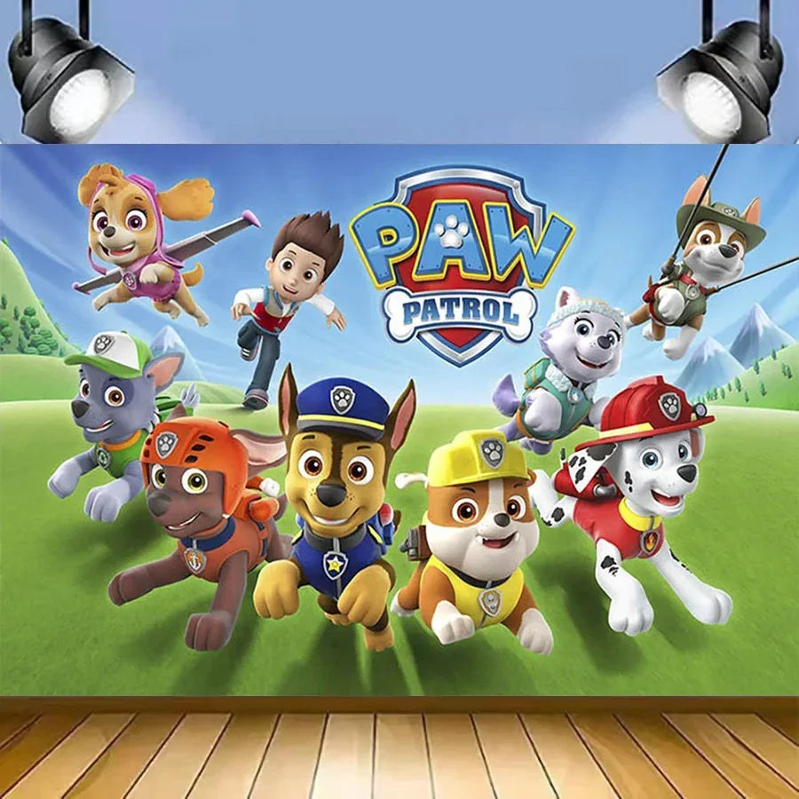Paw Patrol – toile de fond en tissu, poster, accessoires de studio photo, décoration de fête pour enfants, fournitures de photographie, bannière d'événement, cadeaux
