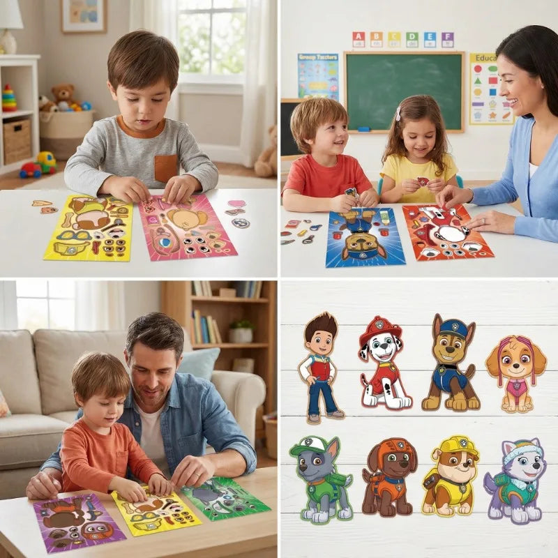 Livre de puzzles autocollants Paw Patrol, 8 pièces, pour enfants, dessin animé, interactif parent-enfant, jouet de bricolage, cadeaux éducatifs pour enfants