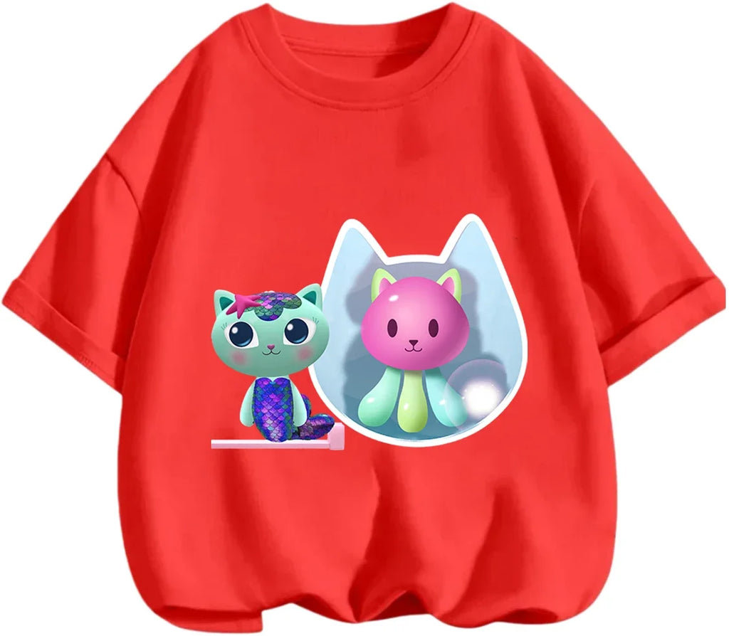 Gabby's Dollhouse T-shirt décontracté d'été à col rond avec imprimé de dessin animé mignon pour enfants de 3 à 14 ans