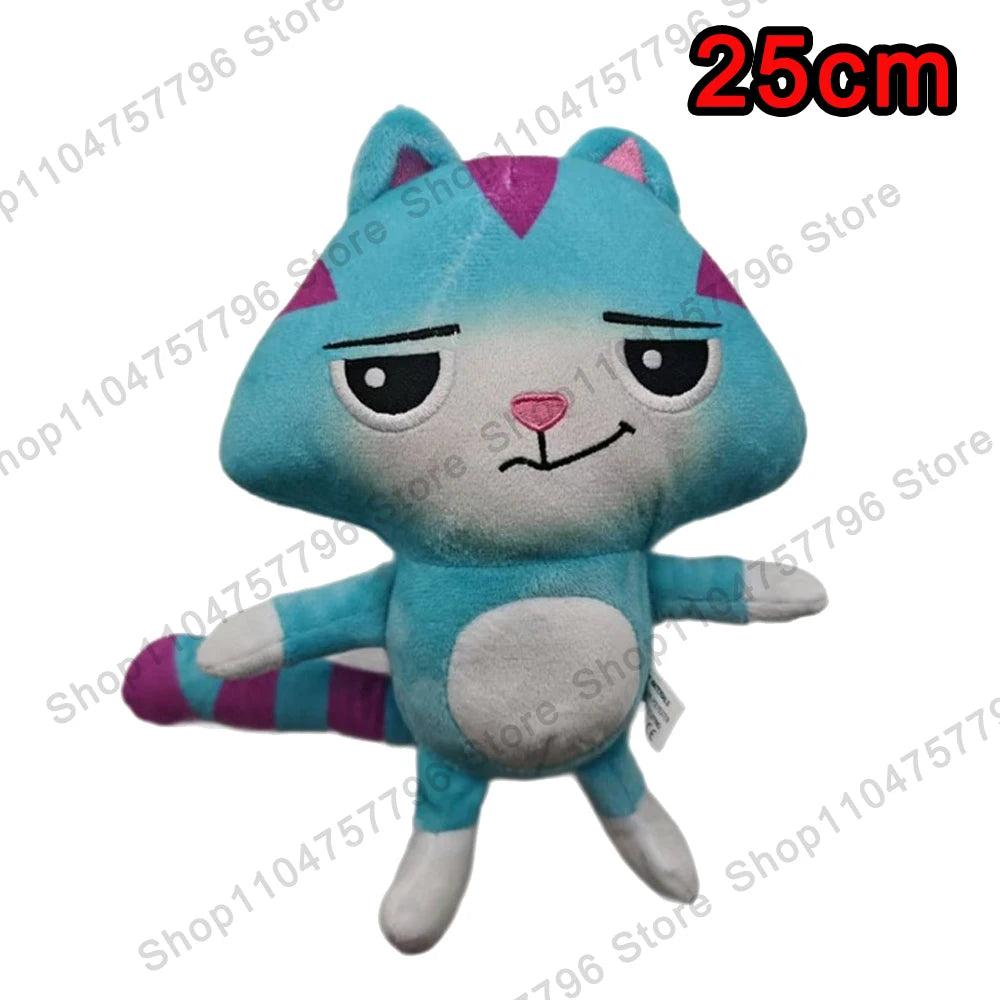 8 pièces Nouveaux porte-clés en peluche Maison de poupée Gabby, animaux en peluche Mercat, chat souriant, chat de voiture, chat câlin, cadeau d'anniversaire pour fille Gaby