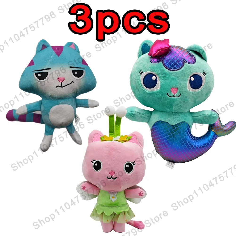8 pièces Nouveaux porte-clés en peluche Maison de poupée Gabby, animaux en peluche Mercat, chat souriant, chat de voiture, chat câlin, cadeau d'anniversaire pour fille Gaby