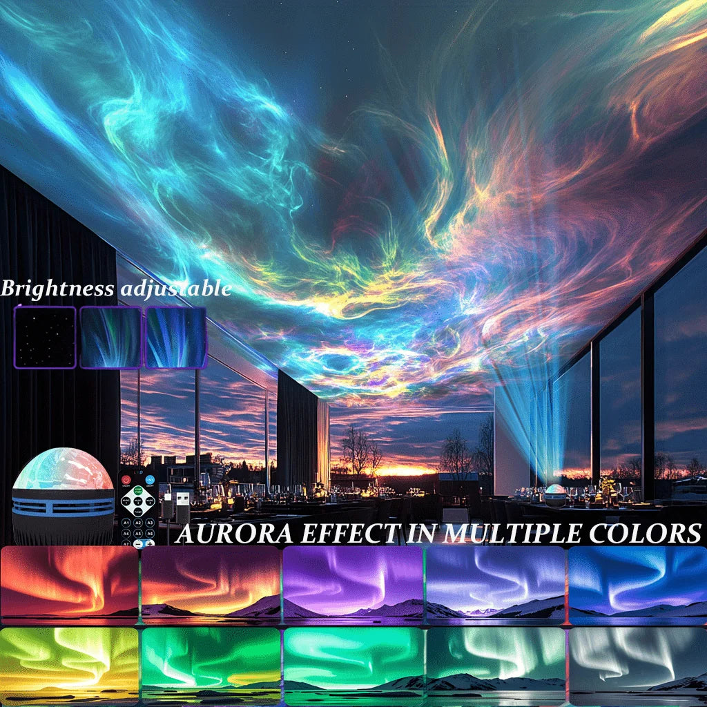 Veilleuse Projecteur Aurores Boréales LED 7 Couleurs – Ciel Étoilé Multicolore avec Télécommande