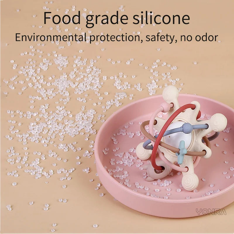 Hochet Montessori en Silicone avec Anneau de Dentition – Jouet Sensoriel et Éveil pour Bébé