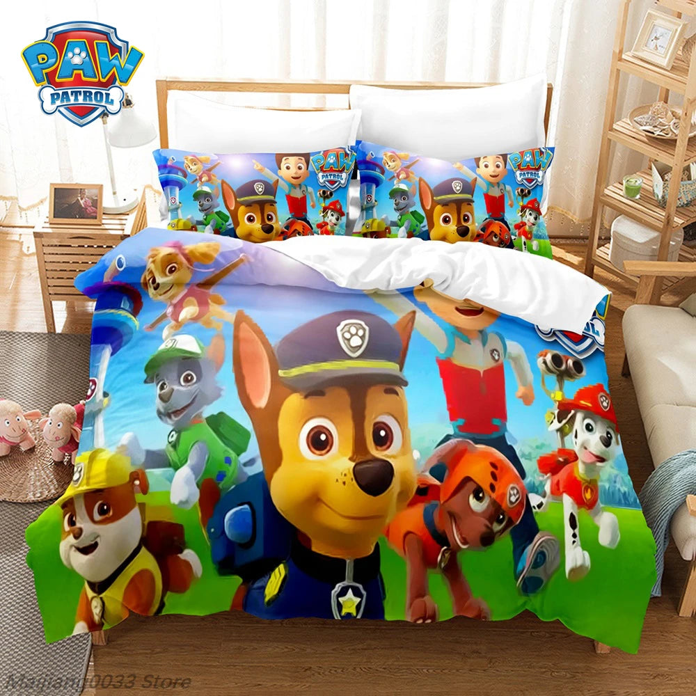 Ensemble de housse de couette Paw Patrol Cute Puppy, housse de couette de dessin animé avec taie d'oreiller, literie douce, décoration de chambre à coucher, cadeau pour enfants