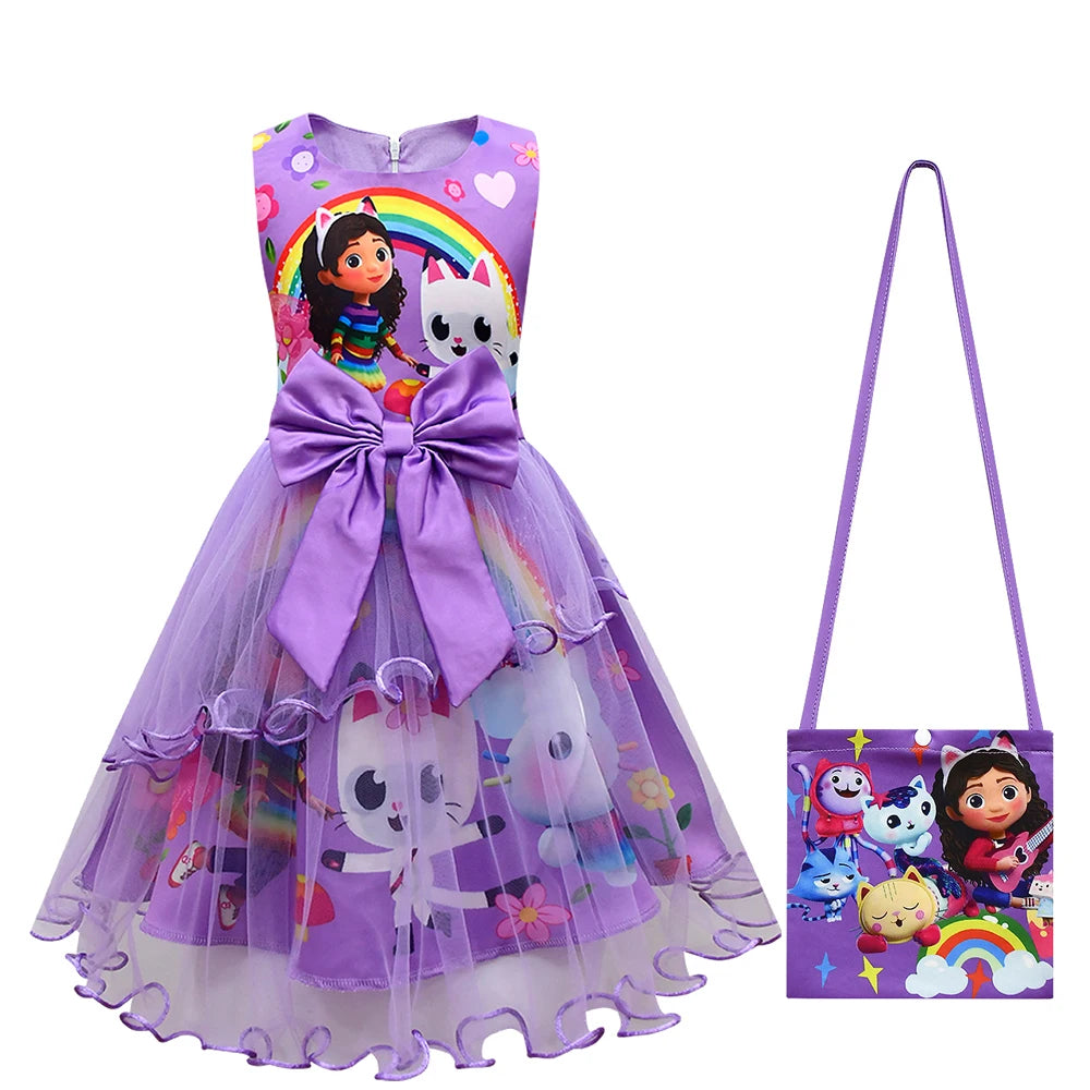 Costume de maison de poupée Gabby pour enfants, vêtements de chat Gabbys mignons, robe de princesse pour bébés filles, cadeau de fête de carnaval