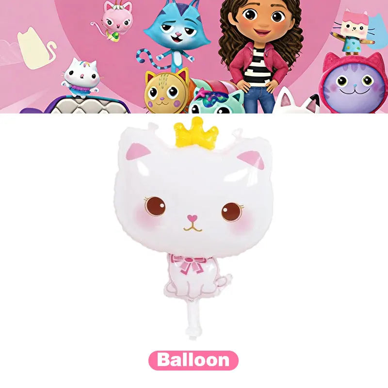 Articles de fête d'anniversaire Gabby Dollhouse Cat : Bannière, ballons, décor de fond, décoration de gâteau, sacs cadeaux, boîtes à bonbons