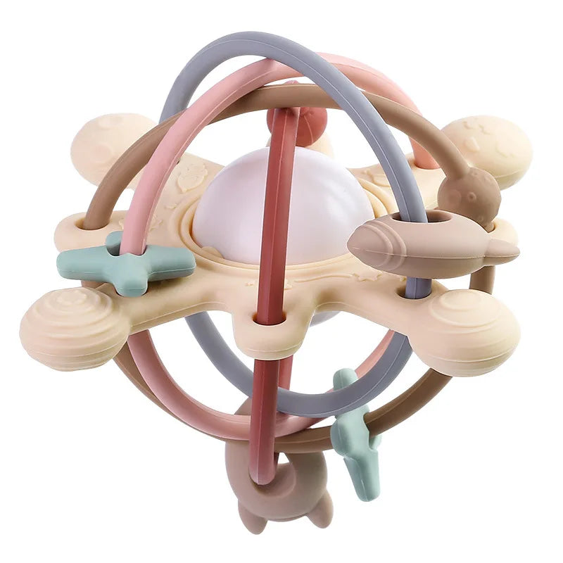 Hochet Montessori en Silicone avec Anneau de Dentition – Jouet Sensoriel et Éveil pour Bébé