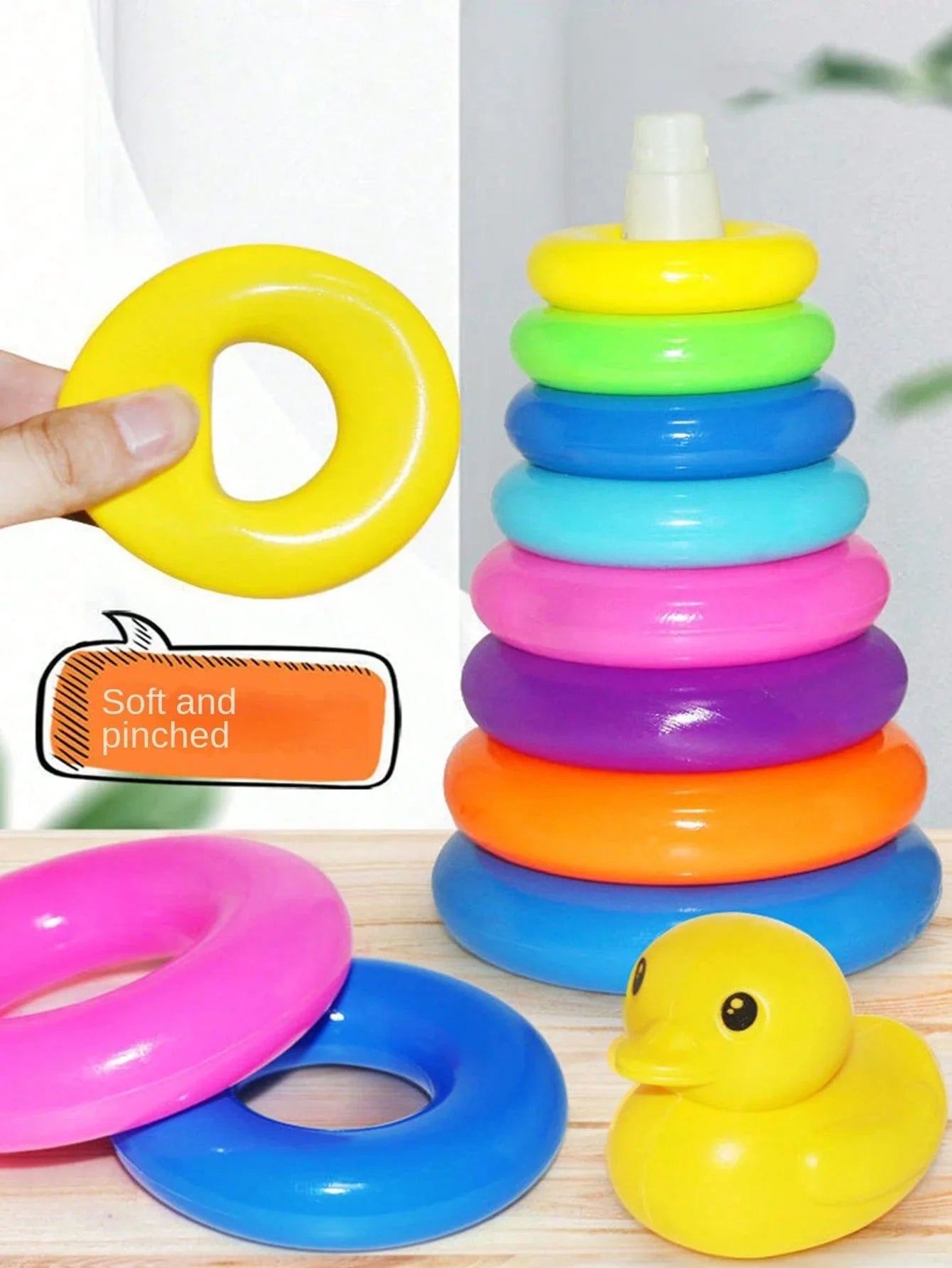 Canard Arc-en-Ciel Montessori à Empiler – Jeu d'Éveil et de Motricité pour Enfants