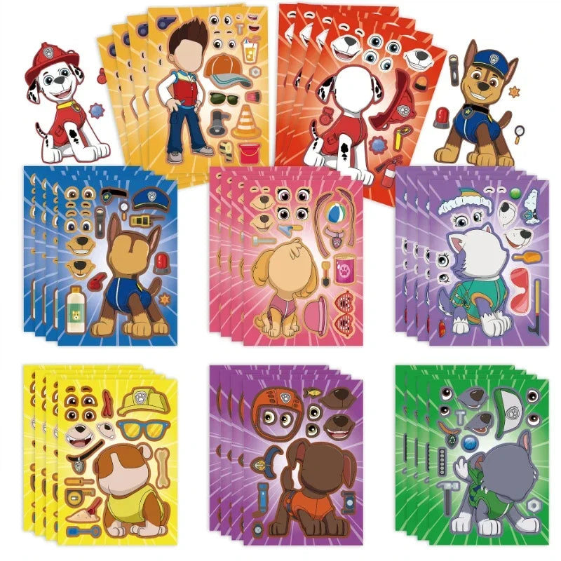 Livre de puzzles autocollants Paw Patrol, 8 pièces, pour enfants, dessin animé, interactif parent-enfant, jouet de bricolage, cadeaux éducatifs pour enfants