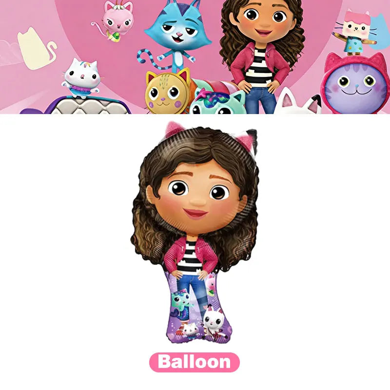 Articles de fête d'anniversaire Gabby Dollhouse Cat : Bannière, ballons, décor de fond, décoration de gâteau, sacs cadeaux, boîtes à bonbons