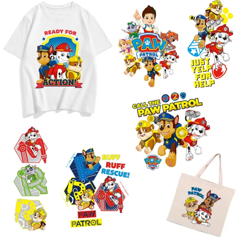Patchs Paw Patrol mignons pour vêtements, autocollants pour vêtements d'enfants, sweat à capuche, T-Shirt, presse à chaud, autocollant en fer appliqué, DIY bricolage