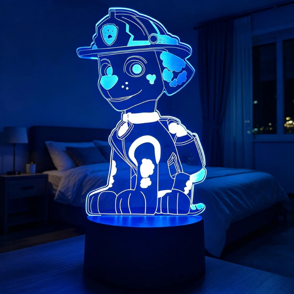 Veilleuse 3D Dog Patrol à télécommande tactile, 7 couleurs, dégradé automatique, veilleuse LED, décoration de la maison, cadeau de Noël pour enfants