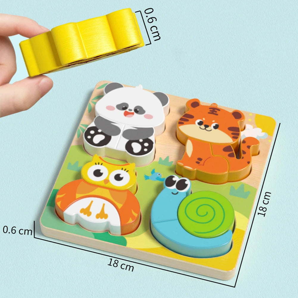 Puzzle 3D Montessori en Bois 4 en 1 – Animaux Colorés pour l'Éveil et l'Apprentissage