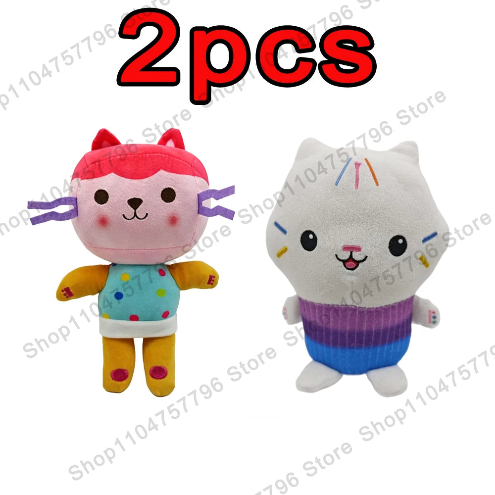 8 pièces Nouveaux porte-clés en peluche Maison de poupée Gabby, animaux en peluche Mercat, chat souriant, chat de voiture, chat câlin, cadeau d'anniversaire pour fille Gaby