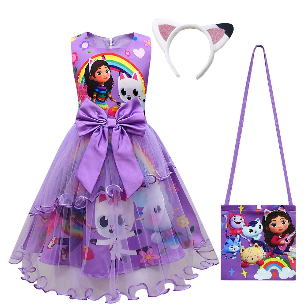 Costume de maison de poupée Gabby pour enfants, vêtements de chat Gabbys mignons, robe de princesse pour bébés filles, cadeau de fête de carnaval