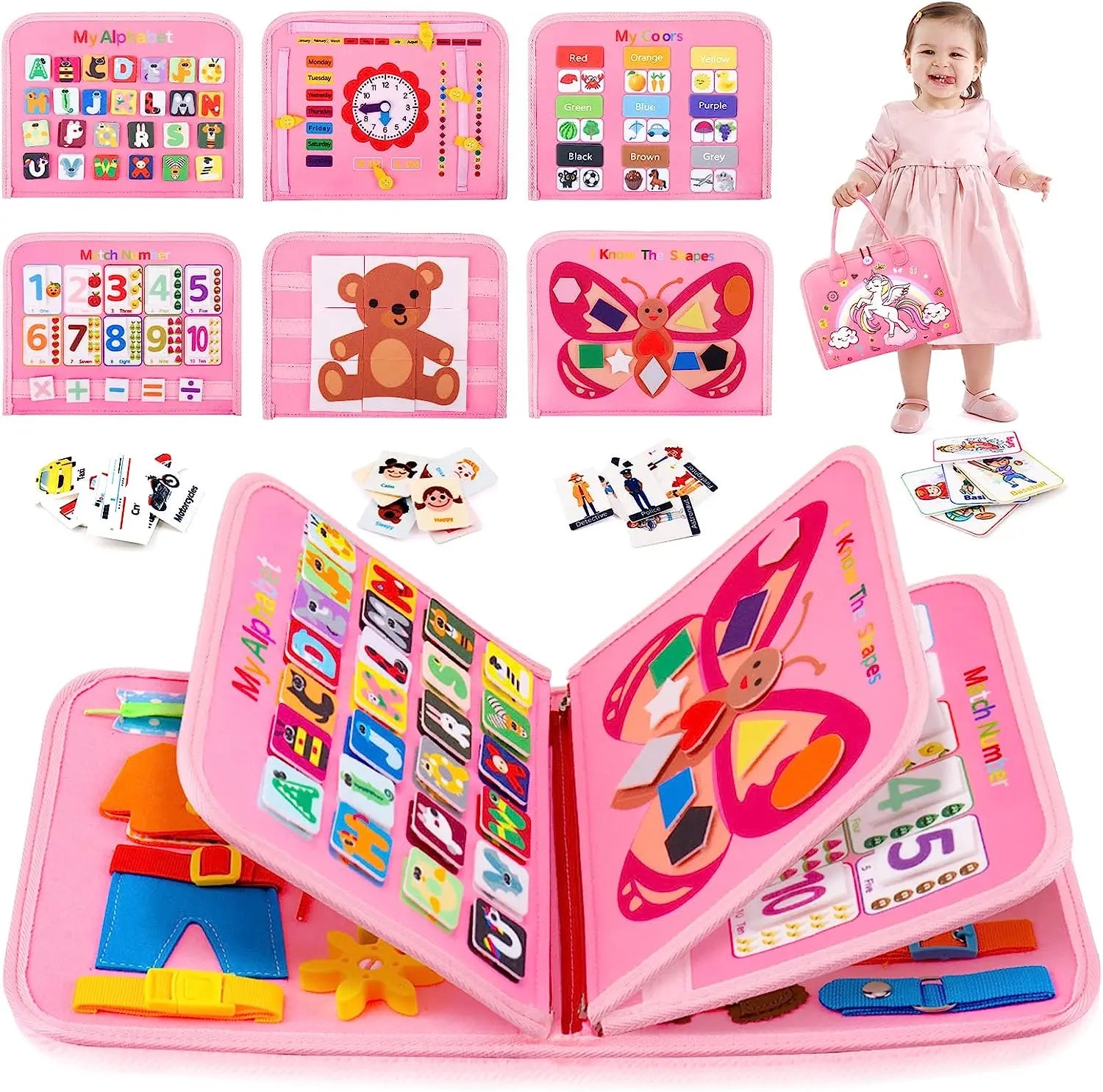 Tableau d’Activités Montessori 7 en 1 – Planche Sensorielle Éducative Portable pour Enfants de 3 à 6 Ans