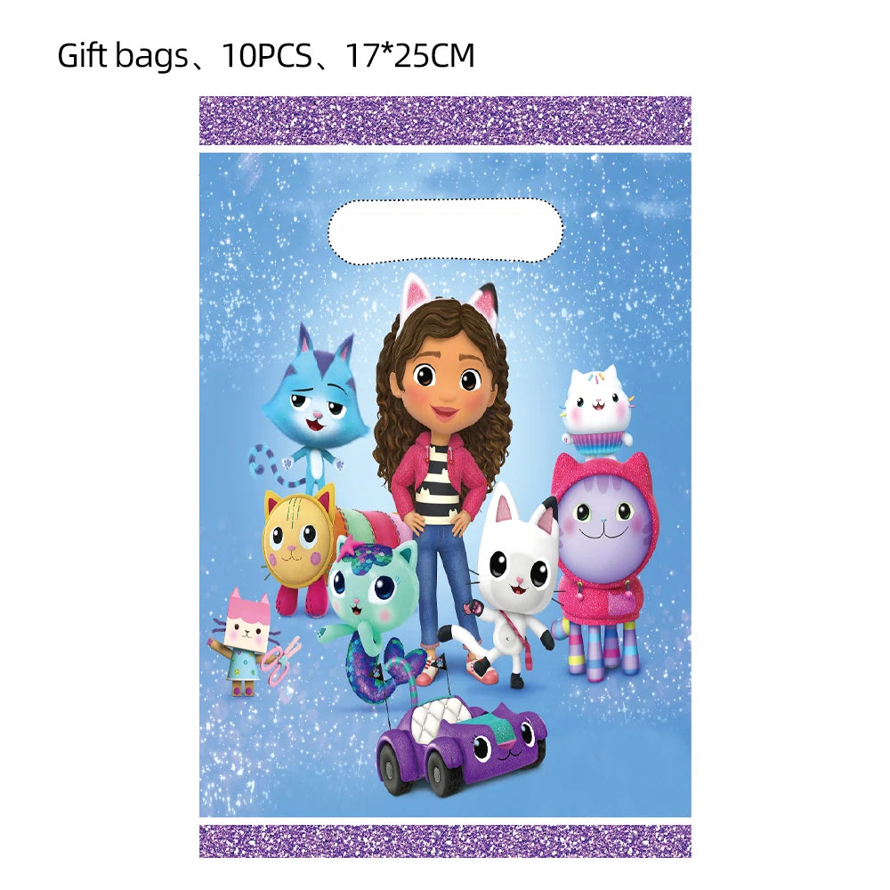 10-50 sacs cadeaux Gabby Dollhouse Cat Party, sacs à bonbons thème dessin animé, sacs de rangement, fournitures de fête prénatale, décorations, cadeaux