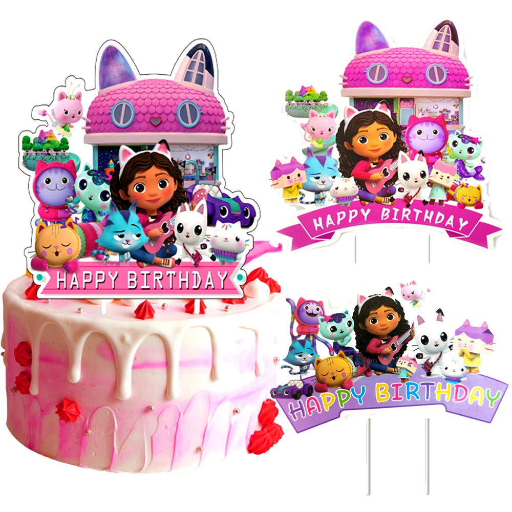 Gabby House – décoration de gâteau thème, carte de gâteau, fournitures de fête d'anniversaire pour enfants filles, choix de Cupcake pour réception-cadeau pour bébé