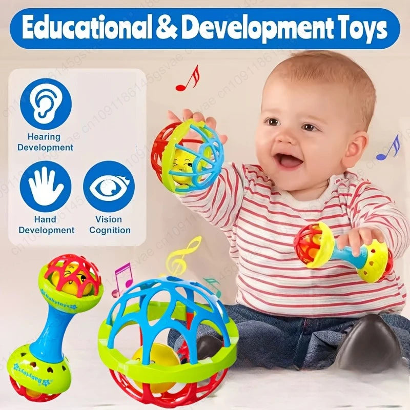 Lot de 2 Hochets Sensoriels Montessori pour Bébé 0-12 Mois – Jouets d’Éveil et de Motricité