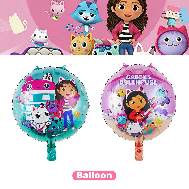 Articles de fête d'anniversaire Gabby Dollhouse Cat : Bannière, ballons, décor de fond, décoration de gâteau, sacs cadeaux, boîtes à bonbons