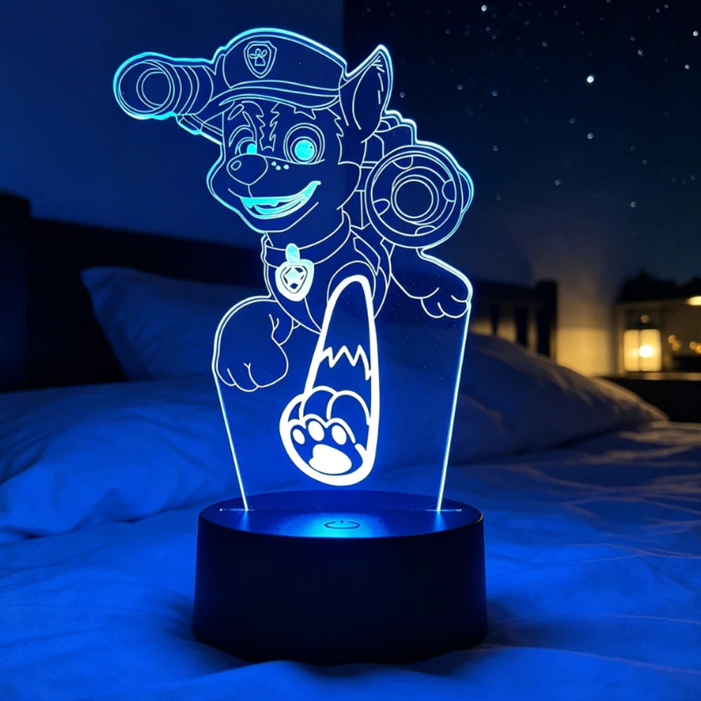 Veilleuse 3D Dog Patrol à télécommande tactile, 7 couleurs, dégradé automatique, veilleuse LED, décoration de la maison, cadeau de Noël pour enfants