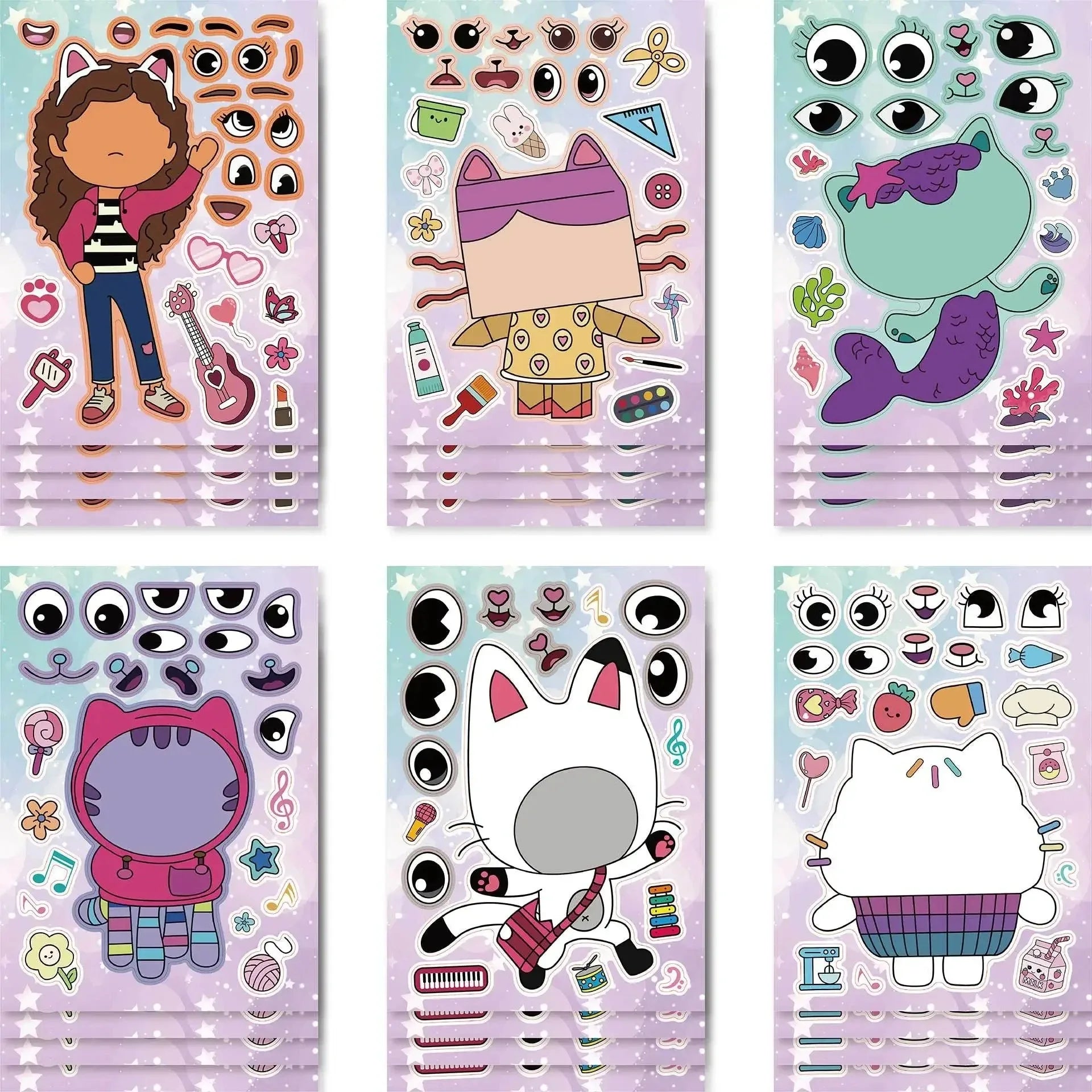 Autocollants de dessin animé Gabby Cat Dolls, décoration de fête d'anniversaire, autocollant DIY, bagages, guitare, graffiti imperméable, baby shower, jouets pour enfants*