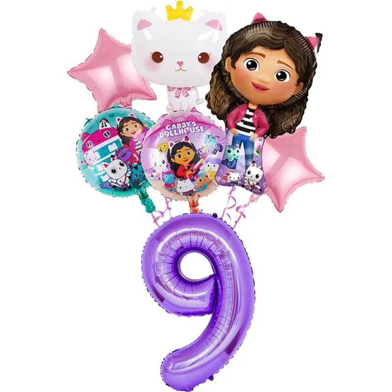 Décoration d'anniversaire Gabby, thème Gabby Dollhouse, vaisselle, assiette, tasse, serviette, nappe, ballon, bannière, toile de fond, fournitures pour fête d'enfants