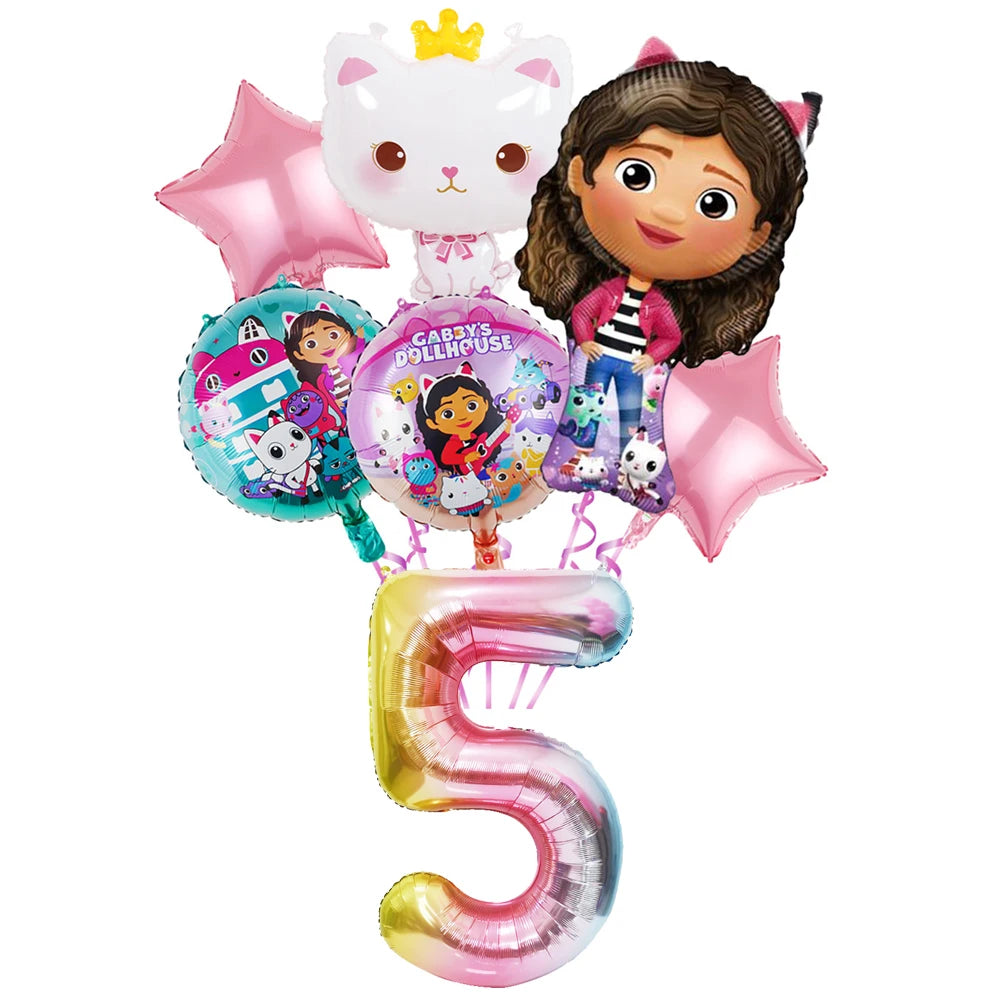 Ensemble de ballons numérotés Gabby Dollhouse Cats, décoration de fête d'anniversaire pour enfants, ballons en latex et aluminium, cadeau jouet pour fille Gabby's Doll