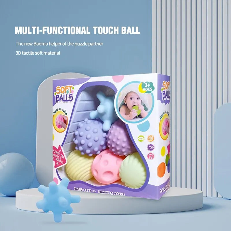 Lot de 6 Balles Sensorielles Bébé en Silicone – Jouets d’Éveil Tactiles Montessori pour Nourrissons
